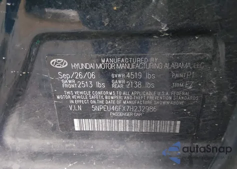 2007 Hyundai Sonata Limited/Se V6 from USA, damaged, VIN 5NPEU46FX7H232986